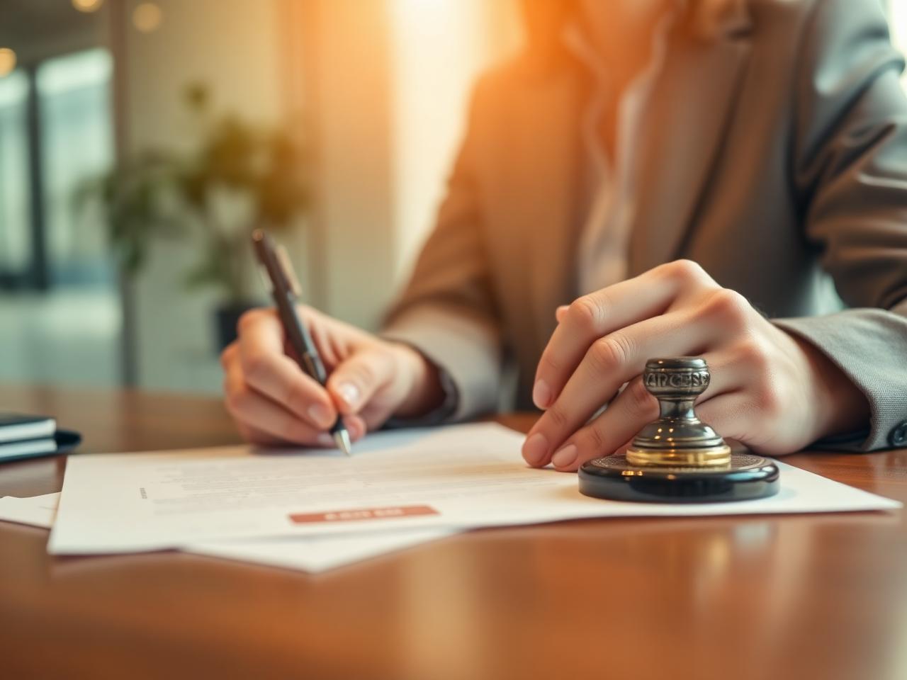 Notary public stamping and signing a document